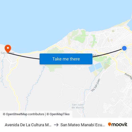 Avenida De La Cultura Manta to San Mateo Manabí Ecuador map