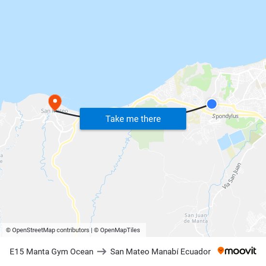 E15 Manta Gym Ocean to San Mateo Manabí Ecuador map