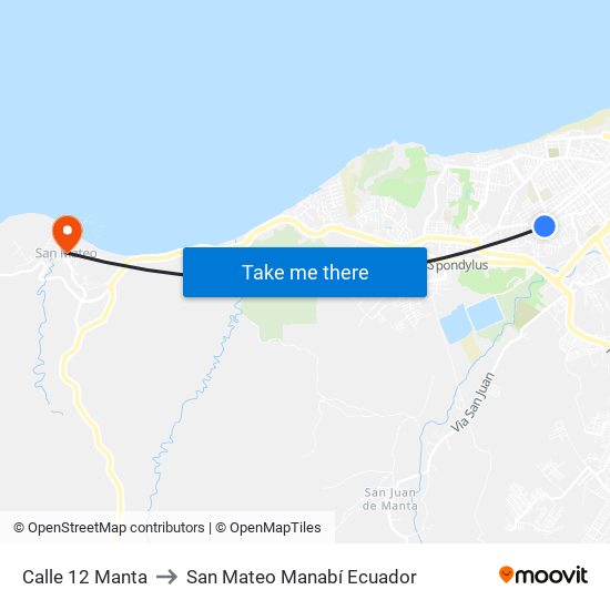 Calle 12 Manta to San Mateo Manabí Ecuador map