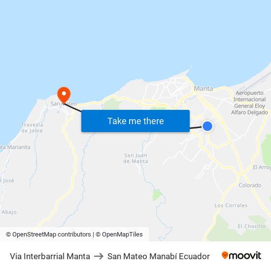 Via Interbarrial Manta to San Mateo Manabí Ecuador map