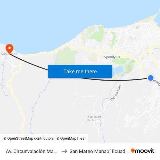 Av. Circunvalación Manta to San Mateo Manabí Ecuador map