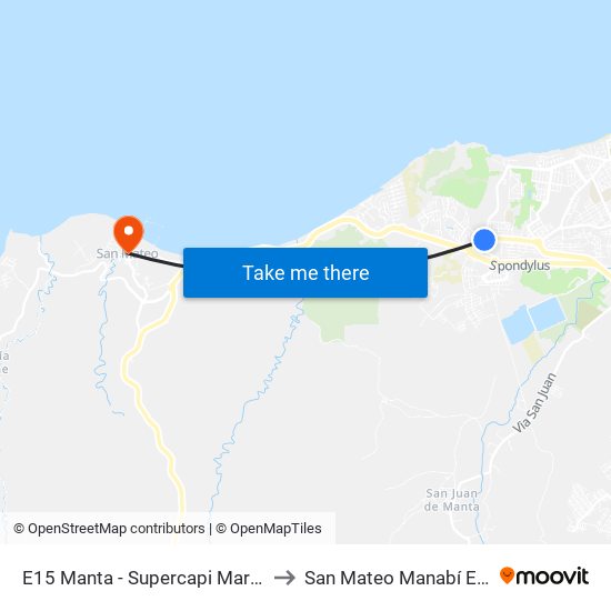E15 Manta - Supercapi Marketplace to San Mateo Manabí Ecuador map