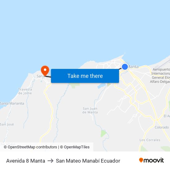 Avenida 8 Manta to San Mateo Manabí Ecuador map