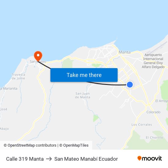 Calle 319 Manta to San Mateo Manabí Ecuador map