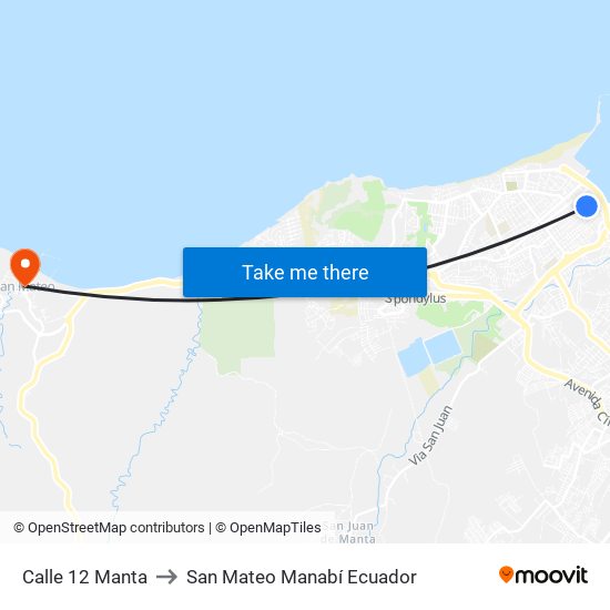 Calle 12 Manta to San Mateo Manabí Ecuador map