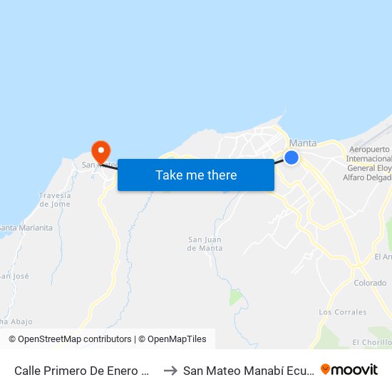 Calle Primero De Enero Manta to San Mateo Manabí Ecuador map