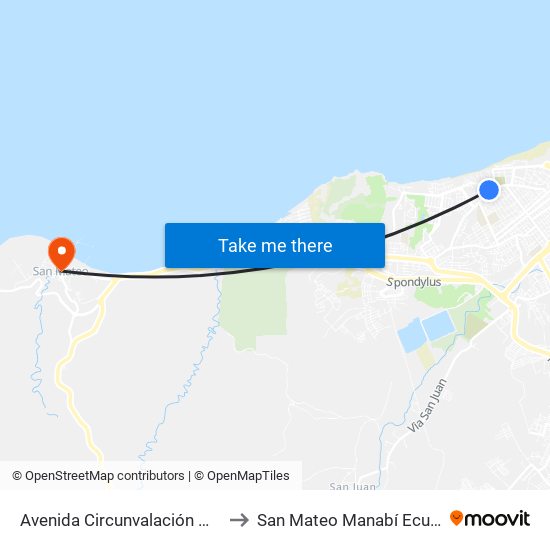 Avenida Circunvalación Manta to San Mateo Manabí Ecuador map