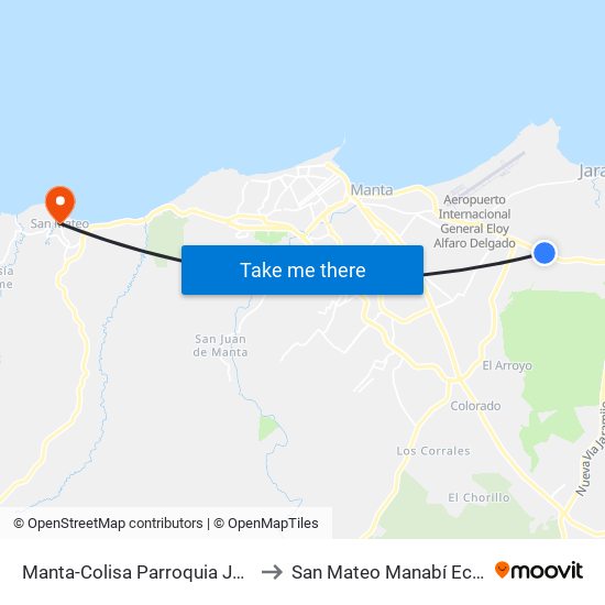 Manta-Colisa Parroquia Jaramijó to San Mateo Manabí Ecuador map