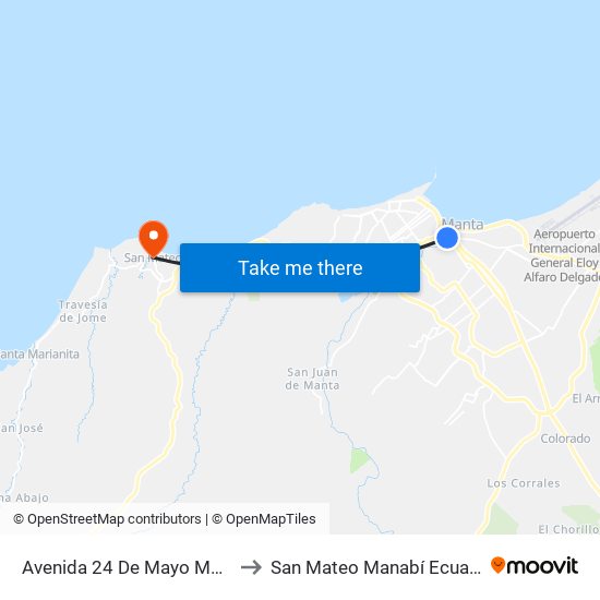 Avenida 24 De Mayo Manta to San Mateo Manabí Ecuador map