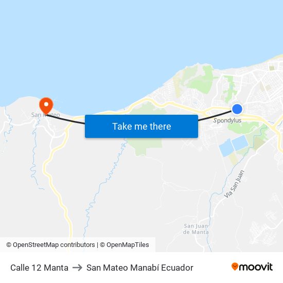 Calle 12 Manta to San Mateo Manabí Ecuador map