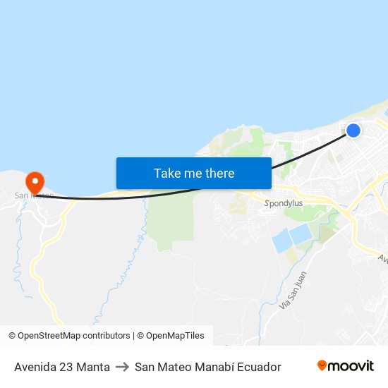 Avenida 23 Manta to San Mateo Manabí Ecuador map