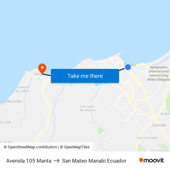 Avenida 105 Manta to San Mateo Manabí Ecuador map