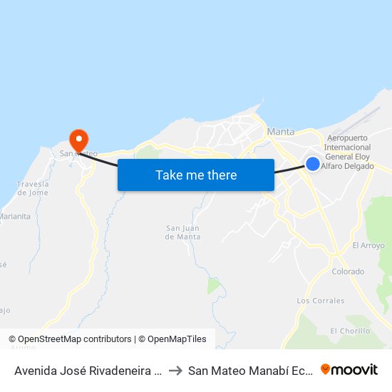 Avenida José Rivadeneira Manta to San Mateo Manabí Ecuador map