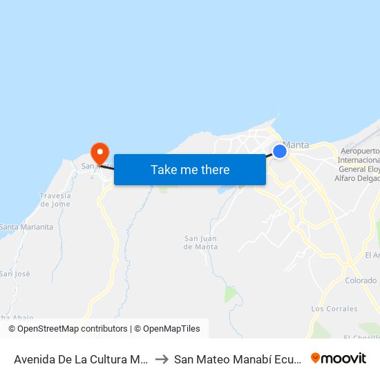 Avenida De La Cultura Manta to San Mateo Manabí Ecuador map