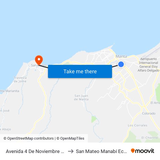 Avenida 4 De Noviembre Manta to San Mateo Manabí Ecuador map