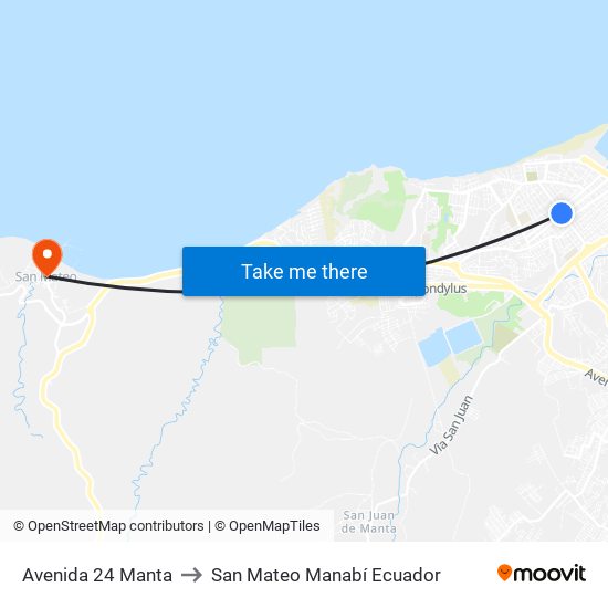 Avenida 24 Manta to San Mateo Manabí Ecuador map