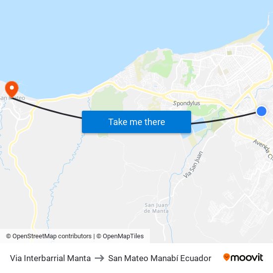 Via Interbarrial Manta to San Mateo Manabí Ecuador map