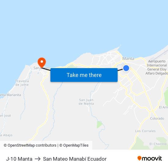 J-10 Manta to San Mateo Manabí Ecuador map