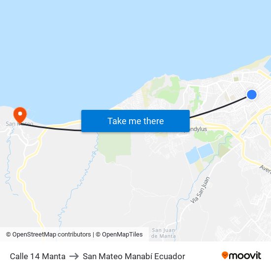 Calle 14 Manta to San Mateo Manabí Ecuador map