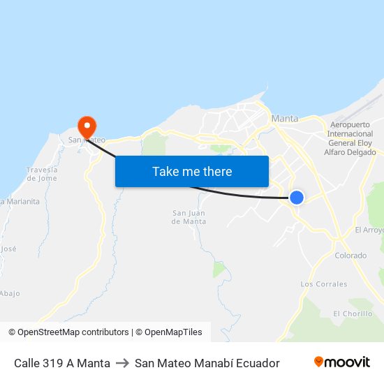 Calle 319 A Manta to San Mateo Manabí Ecuador map