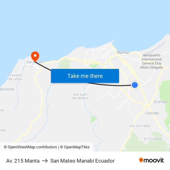 Av. 215 Manta to San Mateo Manabí Ecuador map