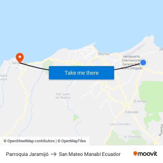 Parroquia Jaramijó to San Mateo Manabí Ecuador map