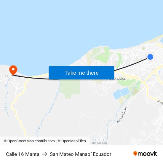 Calle 16 Manta to San Mateo Manabí Ecuador map