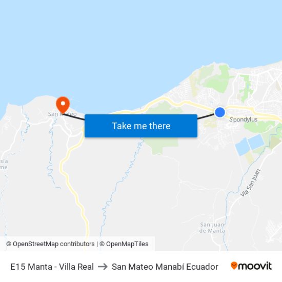 E15 Manta - Villa Real to San Mateo Manabí Ecuador map