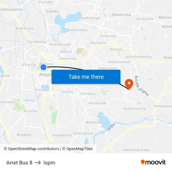 Arret Bus 8 to Ispm map
