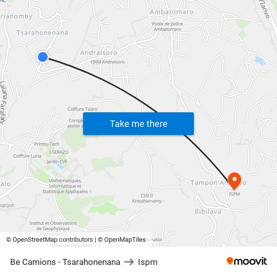 Be Camions - Tsarahonenana to Ispm map