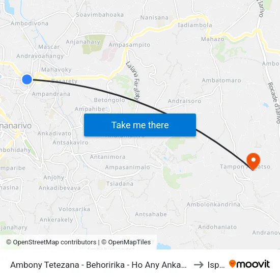 Ambony Tetezana - Behoririka - Ho Any Ankadifotsy to Ispm map
