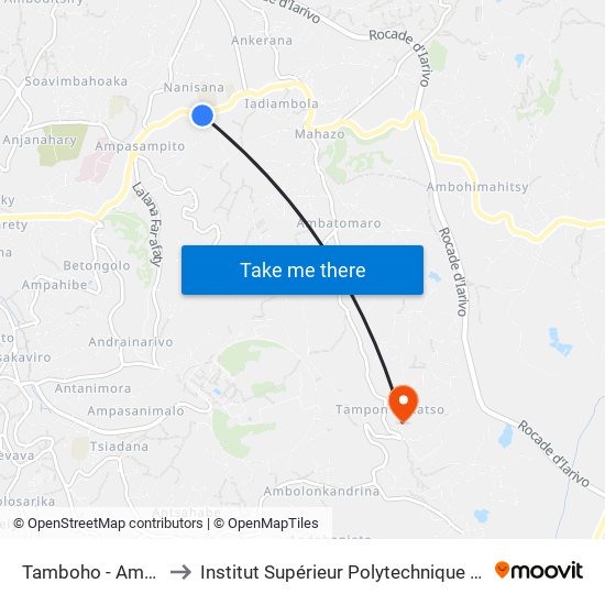 Tamboho - Ampasapito to Institut Supérieur Polytechnique De Madagascar map