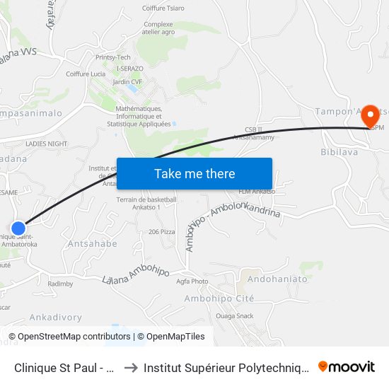 Clinique St Paul - Ambatoroka to Institut Supérieur Polytechnique De Madagascar map