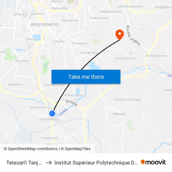 Tetezan'I Tanjombato to Institut Supérieur Polytechnique De Madagascar map