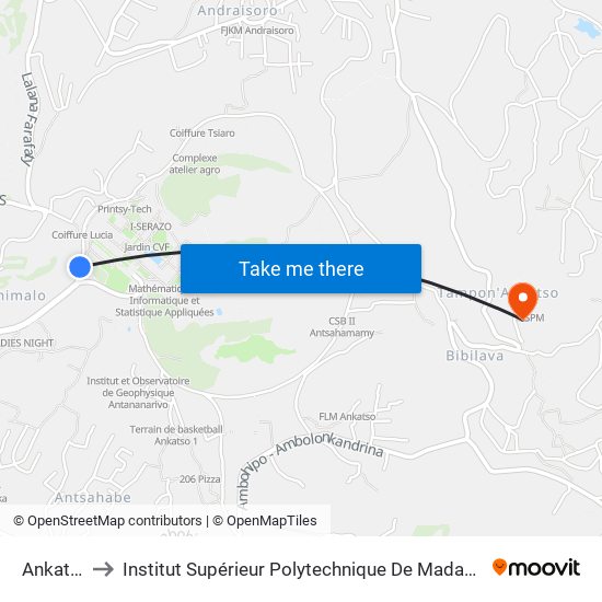 Ankatso to Institut Supérieur Polytechnique De Madagascar map
