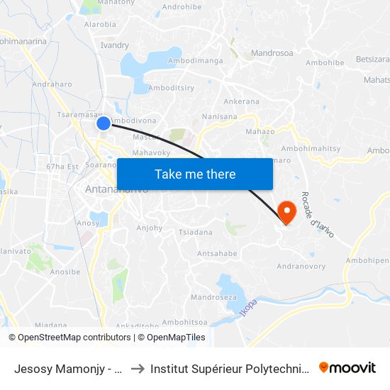 Jesosy Mamonjy - Ankorondrano to Institut Supérieur Polytechnique De Madagascar map