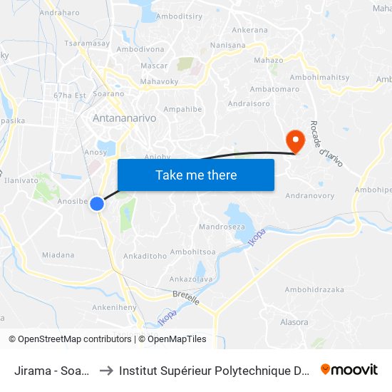 Jirama - Soanierana to Institut Supérieur Polytechnique De Madagascar map