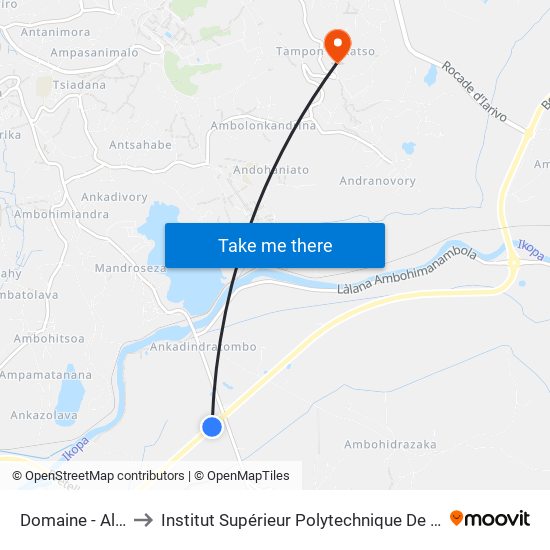 Domaine - Alasora to Institut Supérieur Polytechnique De Madagascar map