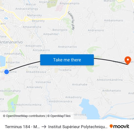 Terminus 184 - Mahamasina to Institut Supérieur Polytechnique De Madagascar map