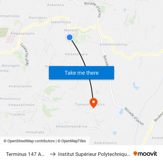 Terminus 147 Ambatomaro to Institut Supérieur Polytechnique De Madagascar map