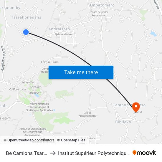 Be Camions Tsarahonenana to Institut Supérieur Polytechnique De Madagascar map