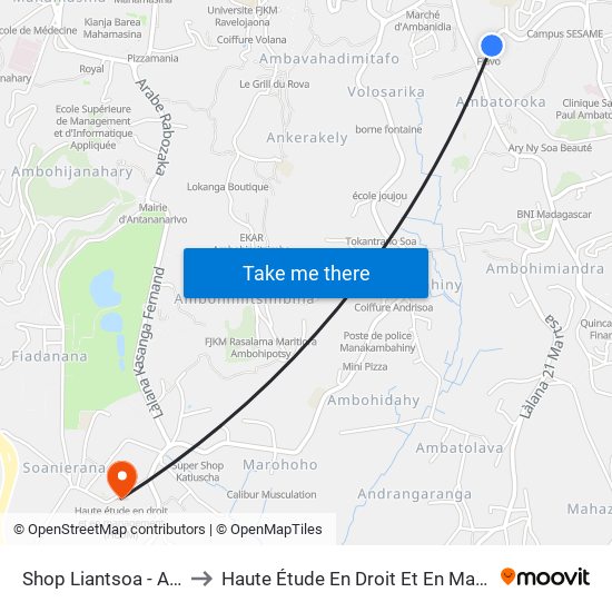 Shop Liantsoa - Ambatoroka to Haute Étude En Droit Et En Management (Hedm) map