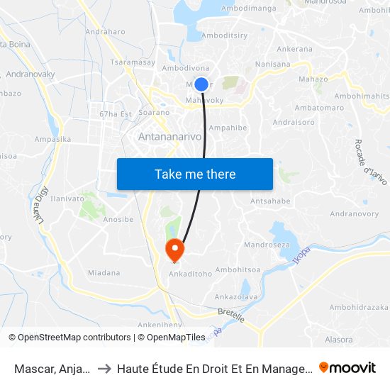 Mascar, Anjanahary to Haute Étude En Droit Et En Management (Hedm) map