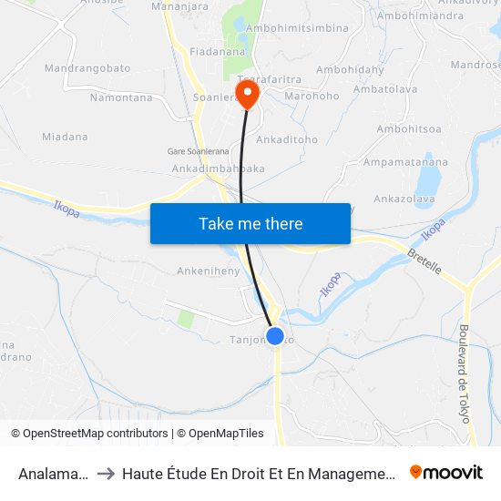 Analamanga to Haute Étude En Droit Et En Management (Hedm) map