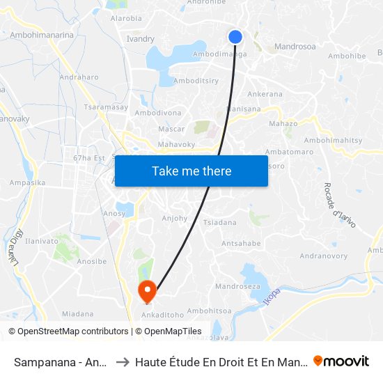 Sampanana - Analamahitsy to Haute Étude En Droit Et En Management (Hedm) map