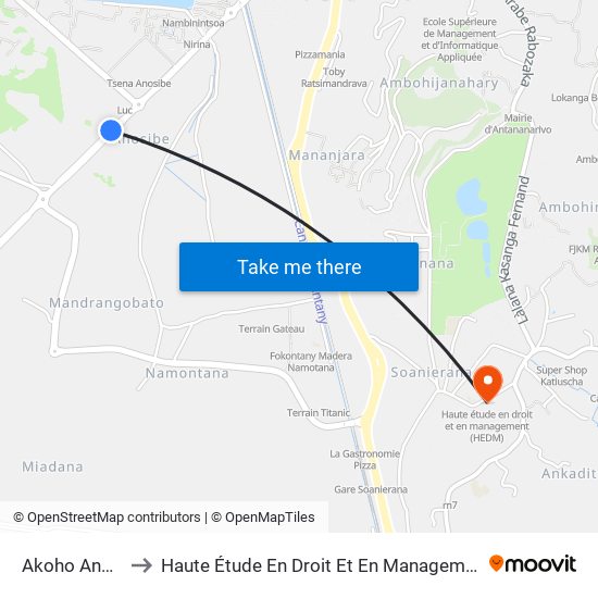 Akoho Anosibe to Haute Étude En Droit Et En Management (Hedm) map