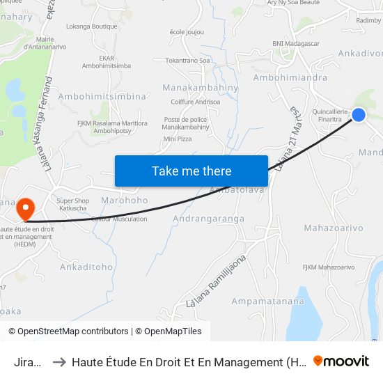 Jirama to Haute Étude En Droit Et En Management (Hedm) map