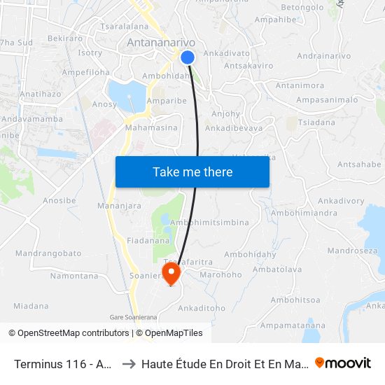 Terminus 116 - Ambohijatovo to Haute Étude En Droit Et En Management (Hedm) map