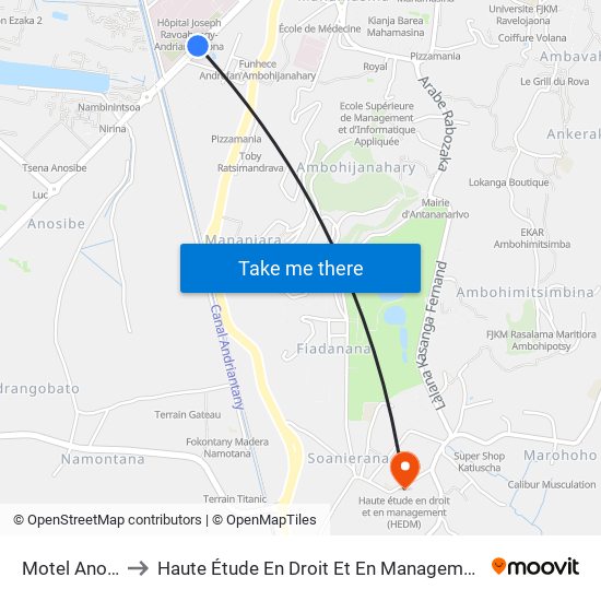 Motel Anosibe to Haute Étude En Droit Et En Management (Hedm) map