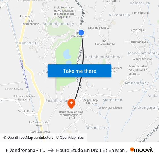 Fivondronana - Tsimbazaza to Haute Étude En Droit Et En Management (Hedm) map
